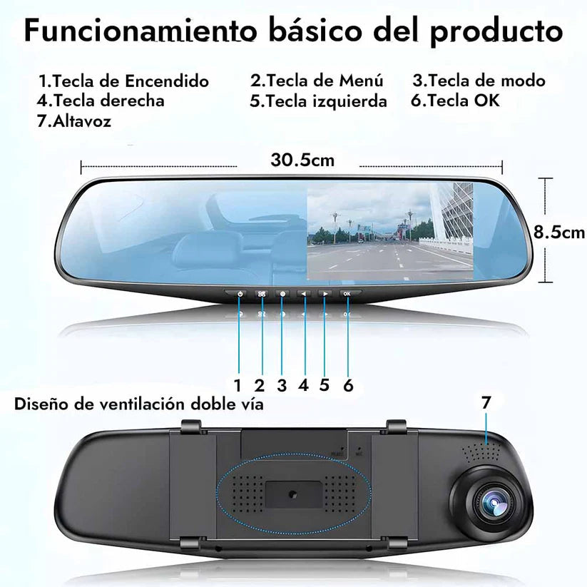ProSight® Retrovisor Doble Cámara Frontal y Trasera HD