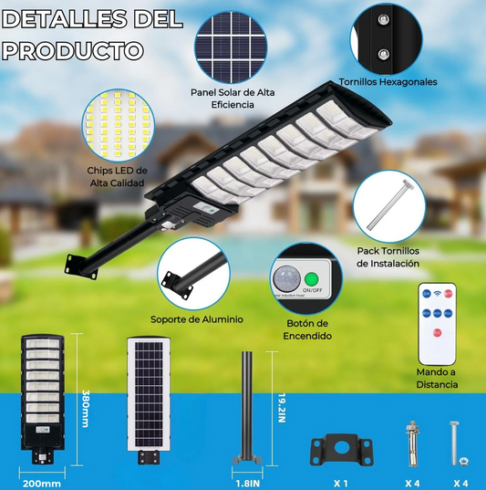 Lampara Solar LED 800W I Modelo 2025 SolarGlow™